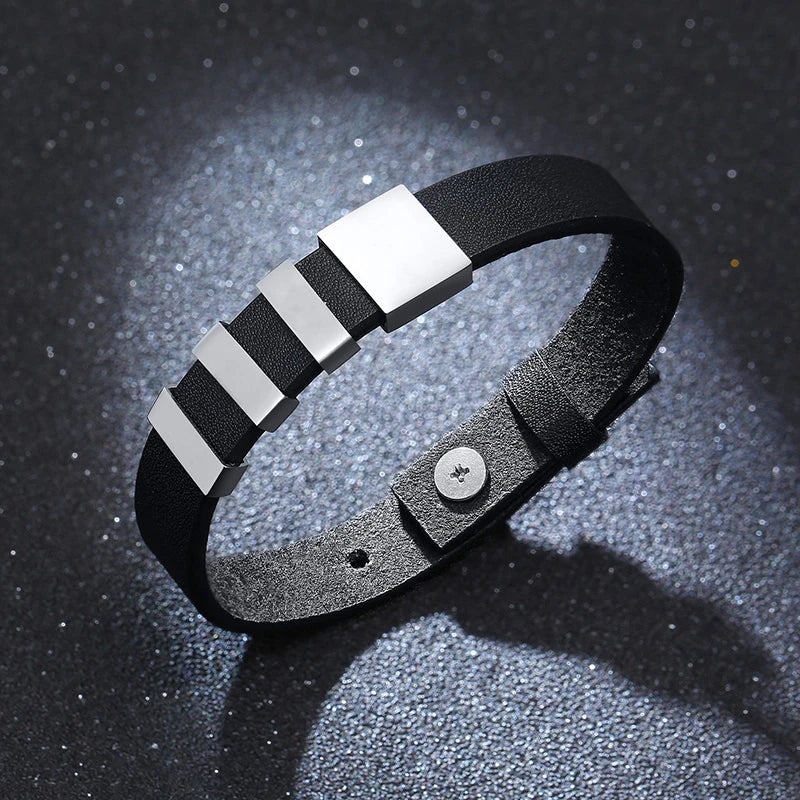 Personalisierte Leder-Armband in Schwarz, einzigartiger Herren-Schmuck