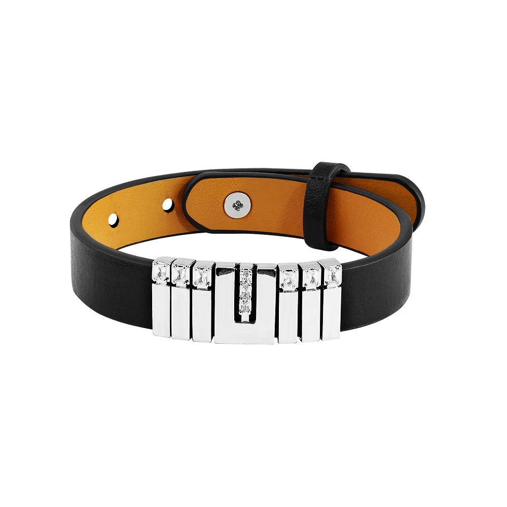 Personalisierbares Lederarmband mit Edelstahl, verstellbares Lederarmband