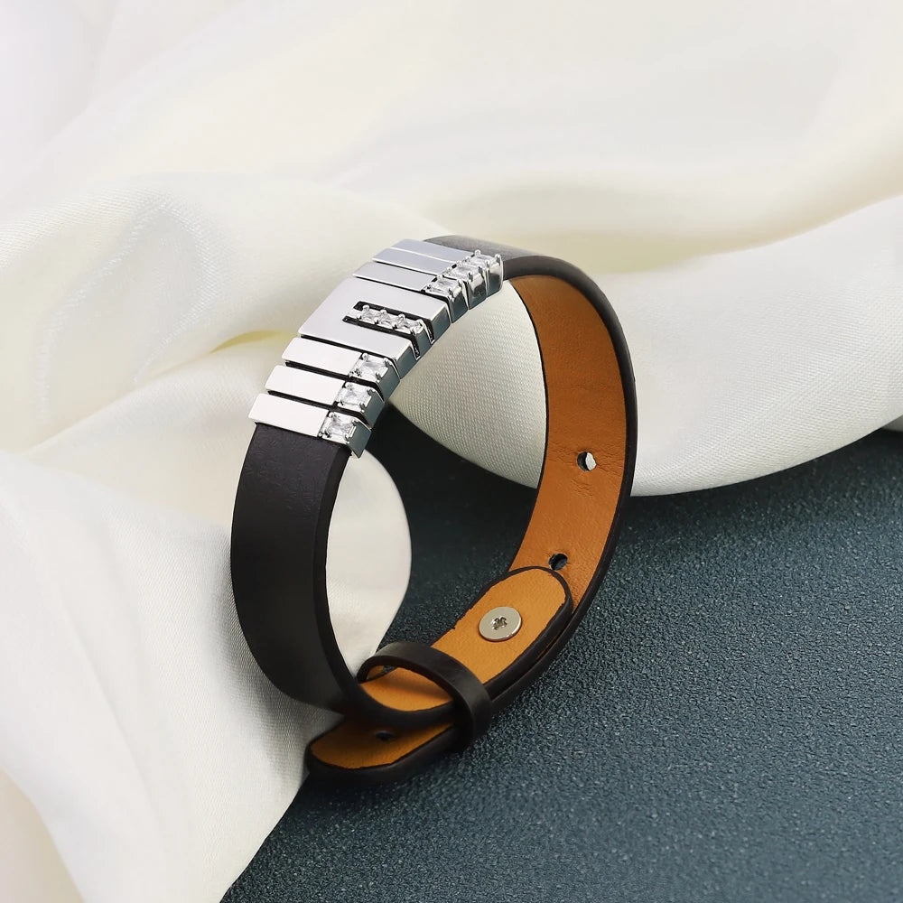 Personalisierbares Lederarmband mit Edelstahl, verstellbares Lederarmband