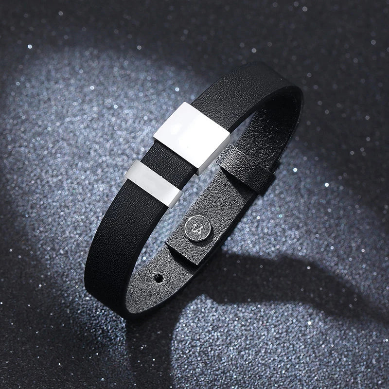 Personalisierte Leder-Armband in Schwarz, einzigartiger Herren-Schmuck