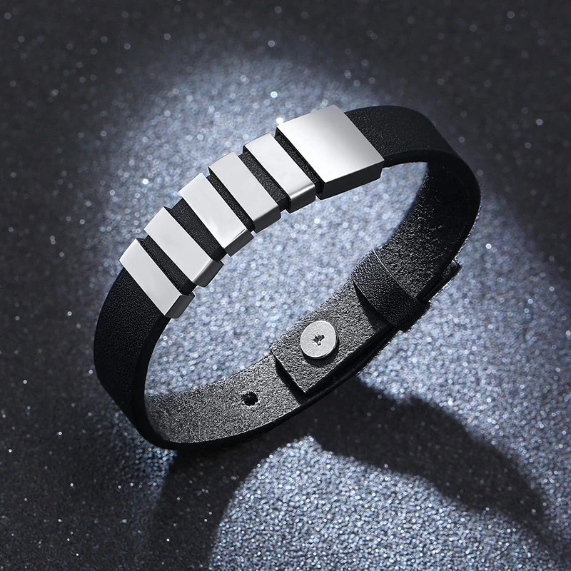 Personalisierte Leder-Armband in Schwarz, einzigartiger Herren-Schmuck