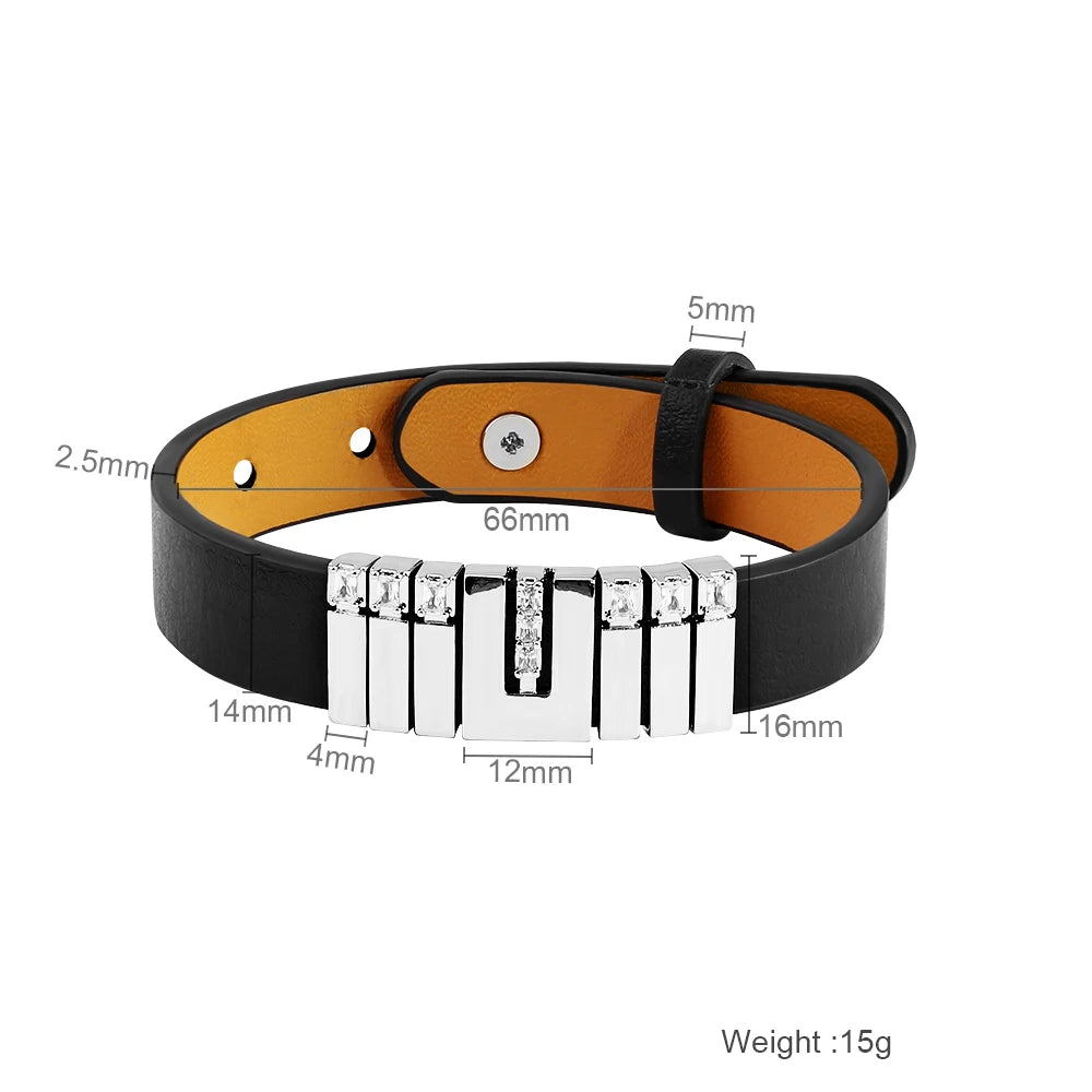 Personalisierbares Lederarmband mit Edelstahl, verstellbares Lederarmband