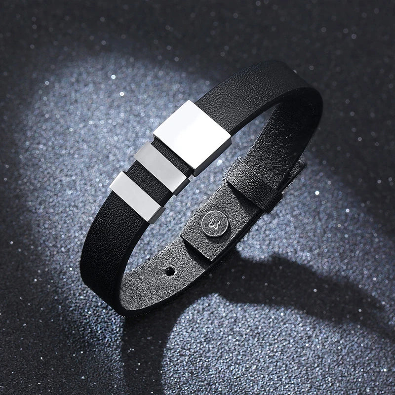 Personalisierte Leder-Armband in Schwarz, einzigartiger Herren-Schmuck