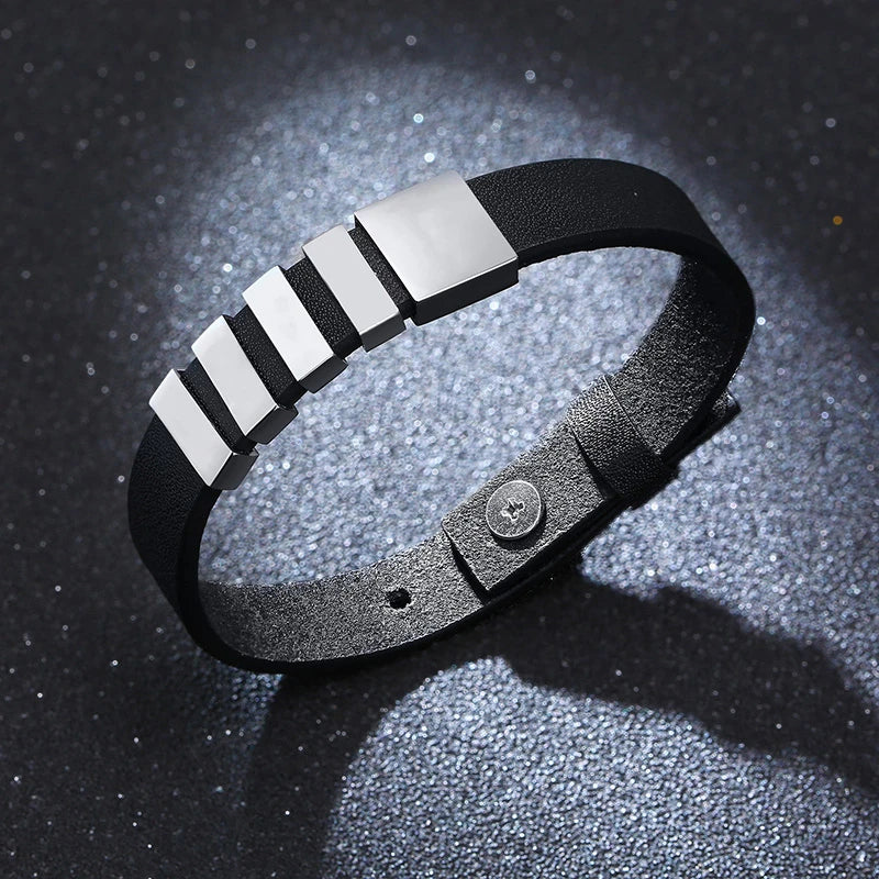 Personalisierte Leder-Armband in Schwarz, einzigartiger Herren-Schmuck