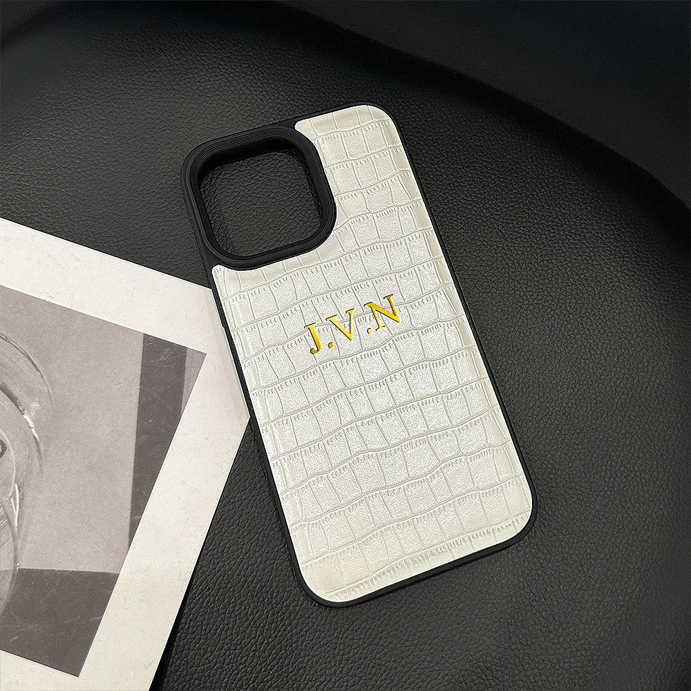 Personalisiertes iPhone-Hülle mit Krokodilmuster – Luxuriöses Leder-Design mit Namensgravur für iPhone 13, 14, 15, 16 (Pro, Max)