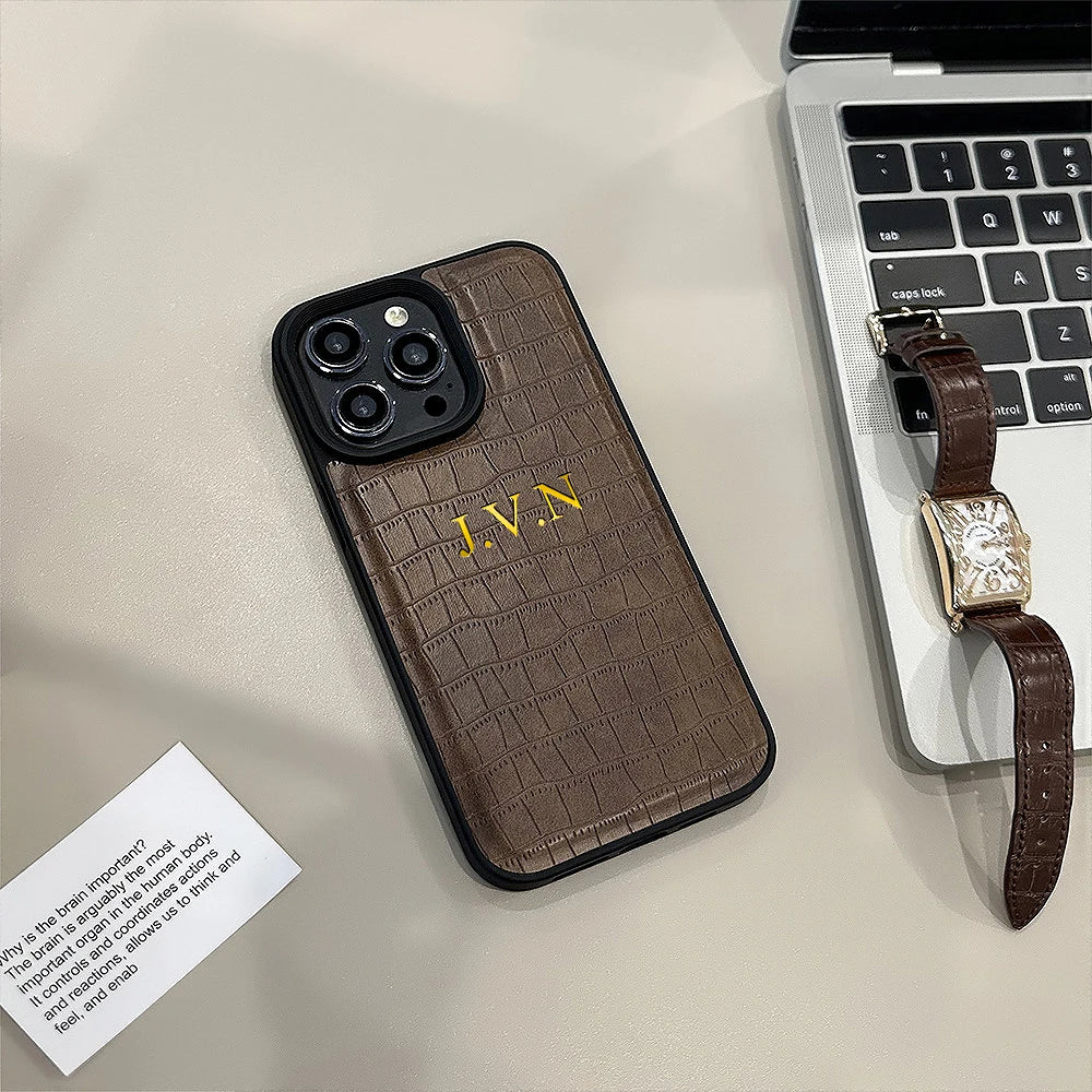Personalisiertes iPhone-Hülle mit Krokodilmuster – Luxuriöses Leder-Design mit Namensgravur für iPhone 13, 14, 15, 16 (Pro, Max)