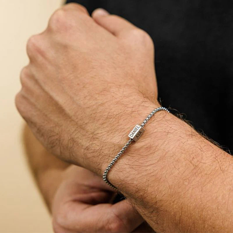 Personalisiertes Armband für Männer, Box-Chain-Stil aus Edelstahl