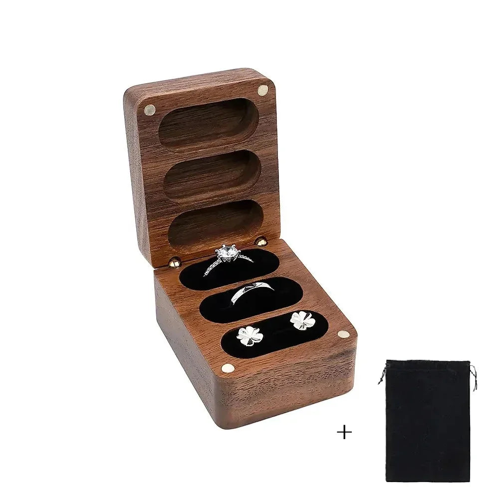 Personalisierte Walnussholz-Ringbox mit 3 Fächern