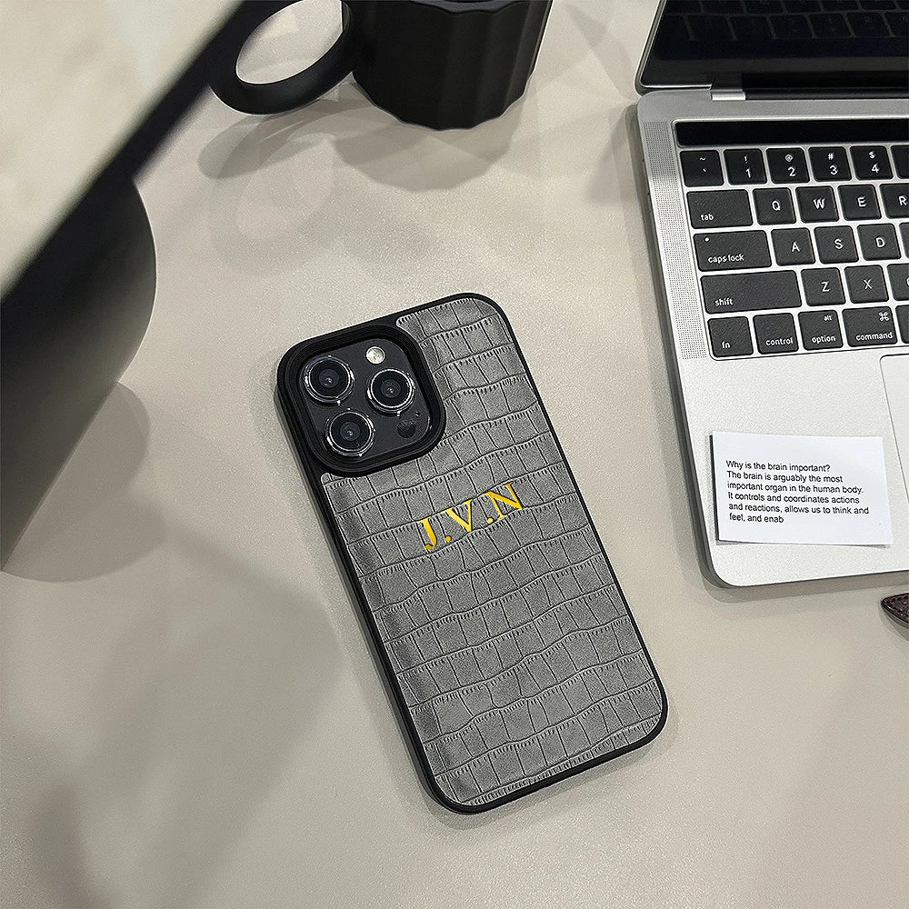 Personalisiertes iPhone-Hülle mit Krokodilmuster – Luxuriöses Leder-Design mit Namensgravur für iPhone 13, 14, 15, 16 (Pro, Max)