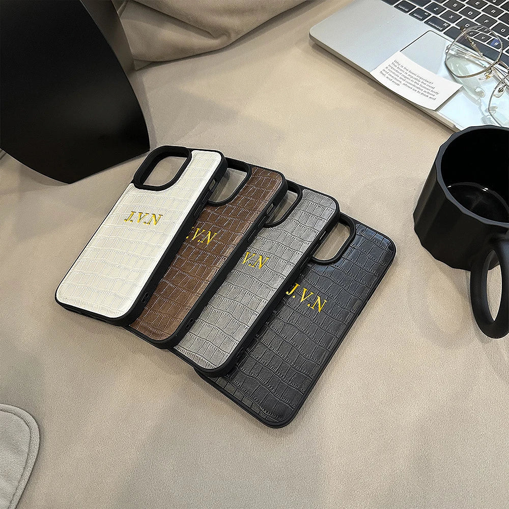 Personalisiertes iPhone-Hülle mit Krokodilmuster – Luxuriöses Leder-Design mit Namensgravur für iPhone 13, 14, 15, 16 (Pro, Max)
