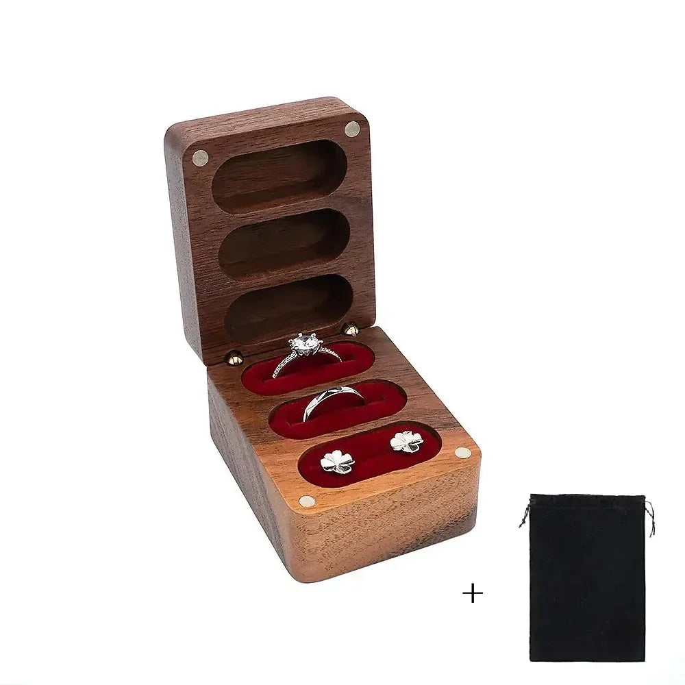 Personalisierte Walnussholz-Ringbox mit 3 Fächern