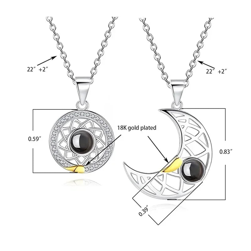 Personalisiertes Foto-Projektions-Halskette – Sonne und Mond Paar-Halskette mit Magnetverschluss