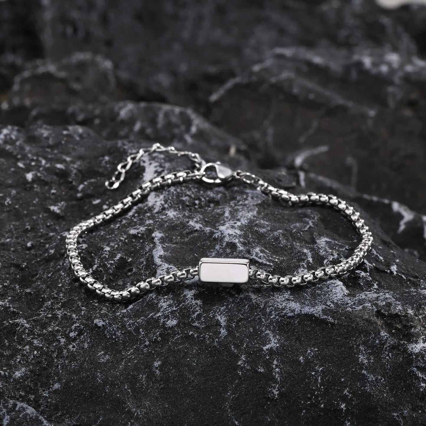 Personalisiertes Armband für Männer, Box-Chain-Stil aus Edelstahl