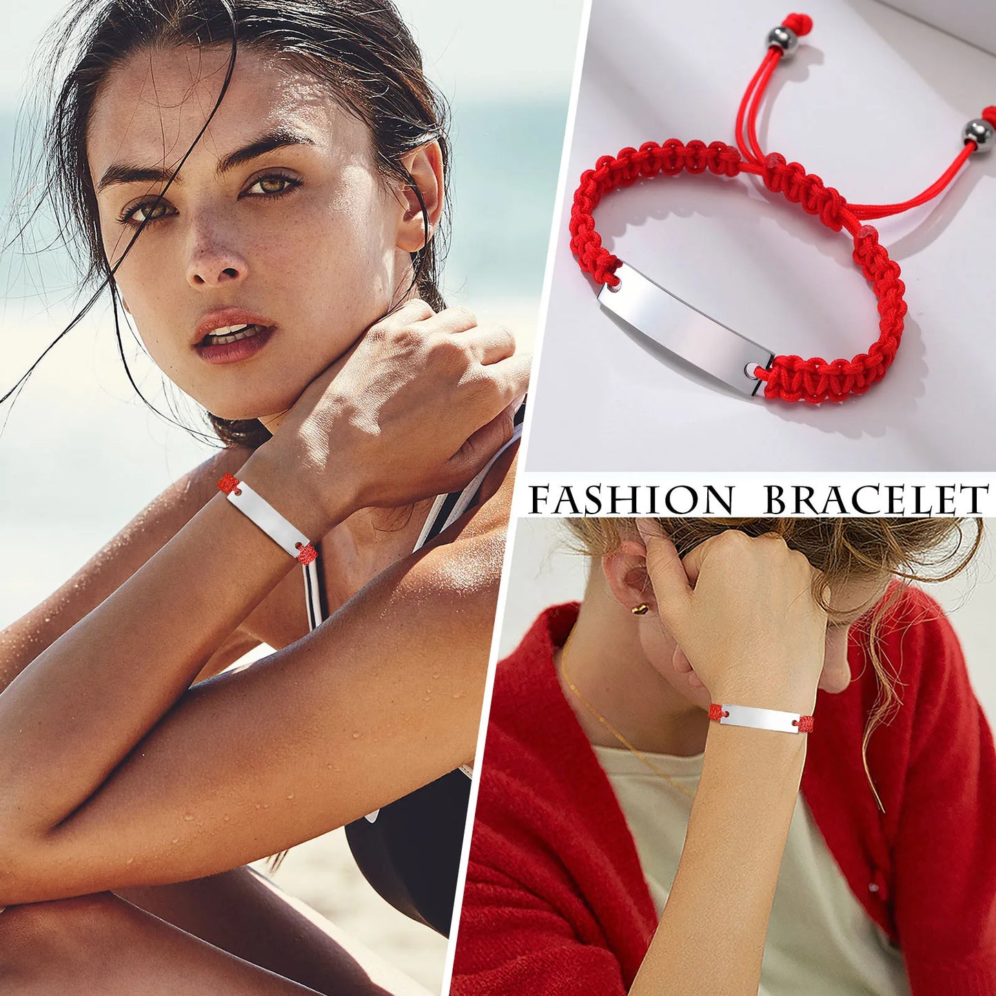 Seilketten-Armband mit personalisiertem Namen und Längenverstellbarkeit