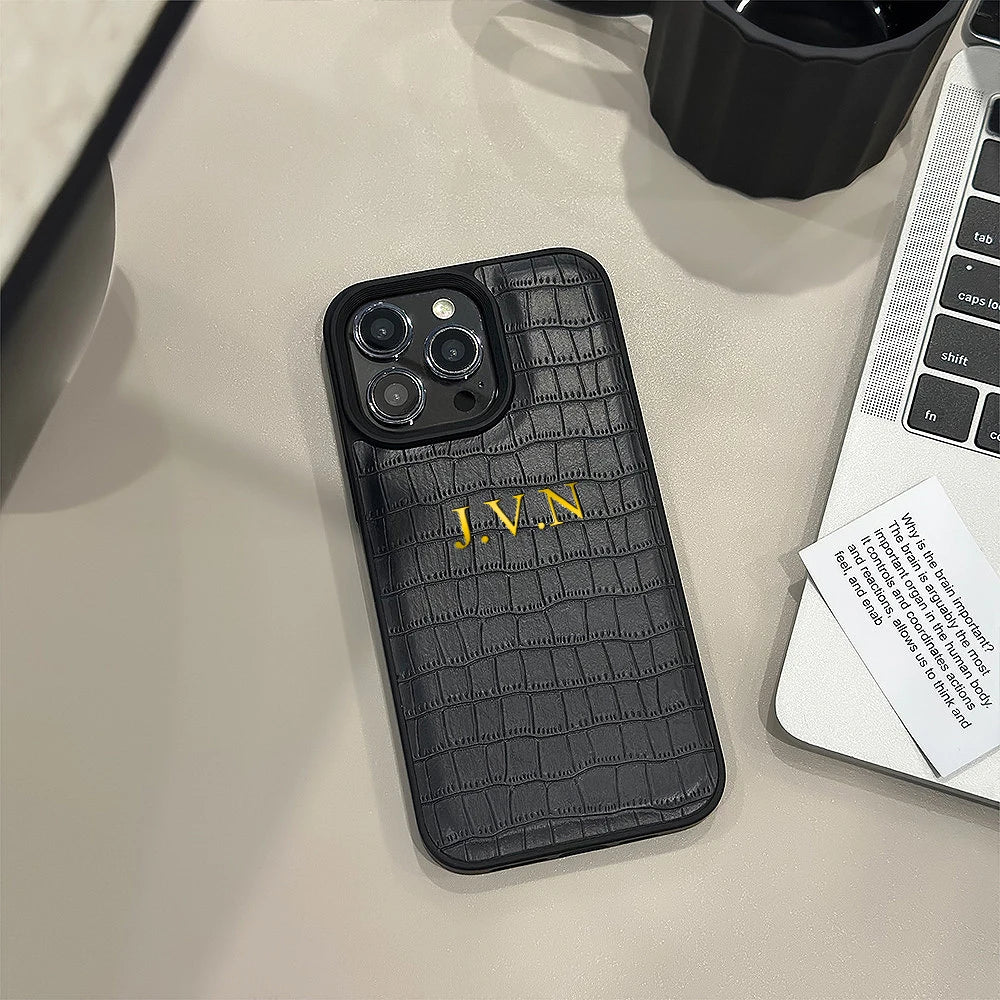 Personalisiertes iPhone-Hülle mit Krokodilmuster – Luxuriöses Leder-Design mit Namensgravur für iPhone 13, 14, 15, 16 (Pro, Max)