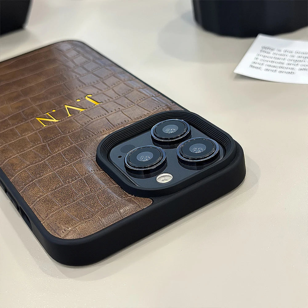 Personalisiertes iPhone-Hülle mit Krokodilmuster – Luxuriöses Leder-Design mit Namensgravur für iPhone 13, 14, 15, 16 (Pro, Max)