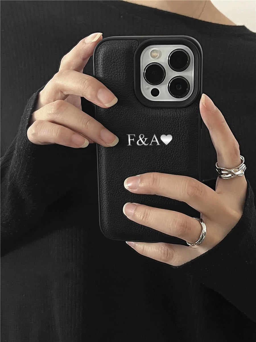 Personalisiertes iPhone-Hülle aus Leder mit Monogramm – für iPhone 13, 14, 15, 16 (Pro, Max, Plus)
