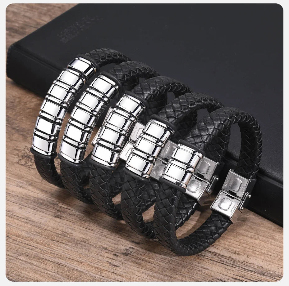 Personalisierte Leder-Seilketten-Armband für Männer, individuell mit 2–6 Namen