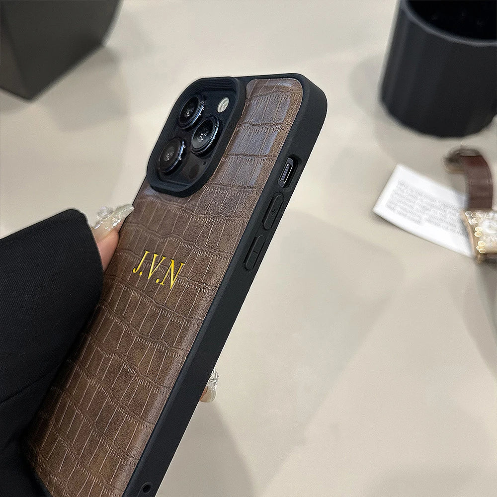 Personalisiertes iPhone-Hülle mit Krokodilmuster – Luxuriöses Leder-Design mit Namensgravur für iPhone 13, 14, 15, 16 (Pro, Max)