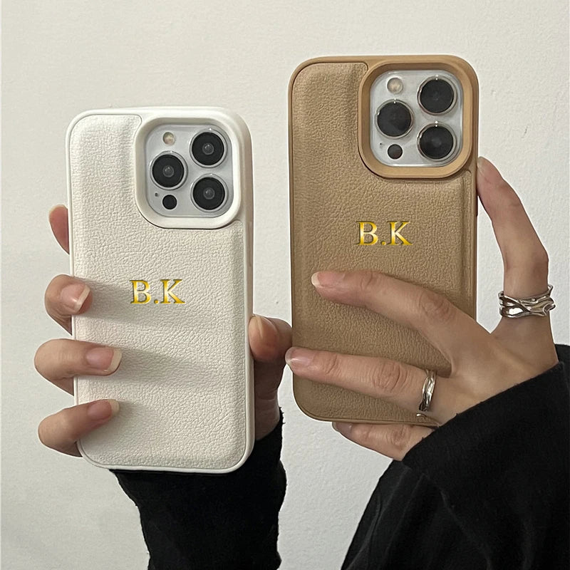 Personalisiertes iPhone-Hülle aus Leder mit Monogramm – für iPhone 13, 14, 15, 16 (Pro, Max, Plus)