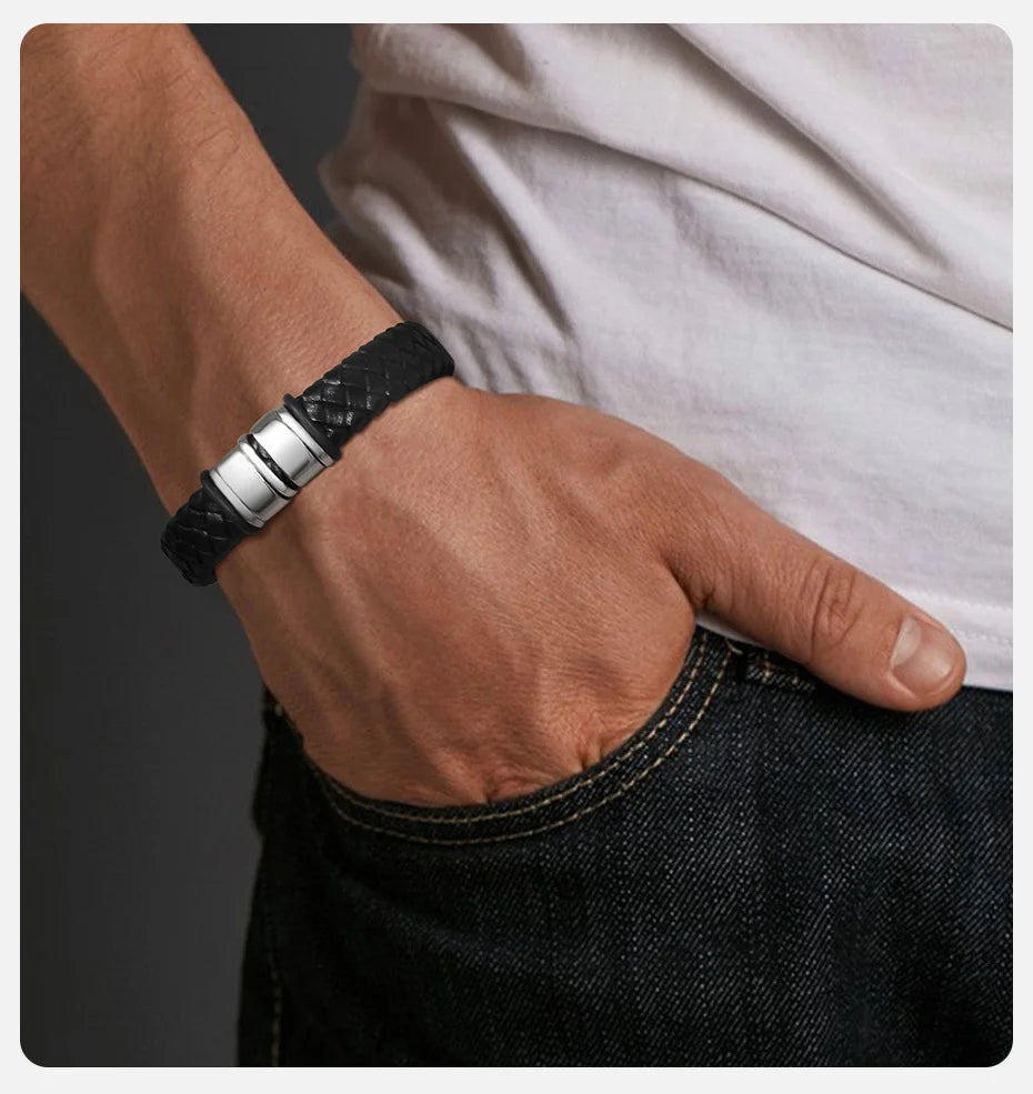 Personalisierte Leder-Seilketten-Armband für Männer, individuell mit 2–6 Namen