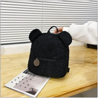 Flauschiger Rucksack mit Bärenohren aus Fleece – Perfekt für Schule, Reisen oder Einkaufen