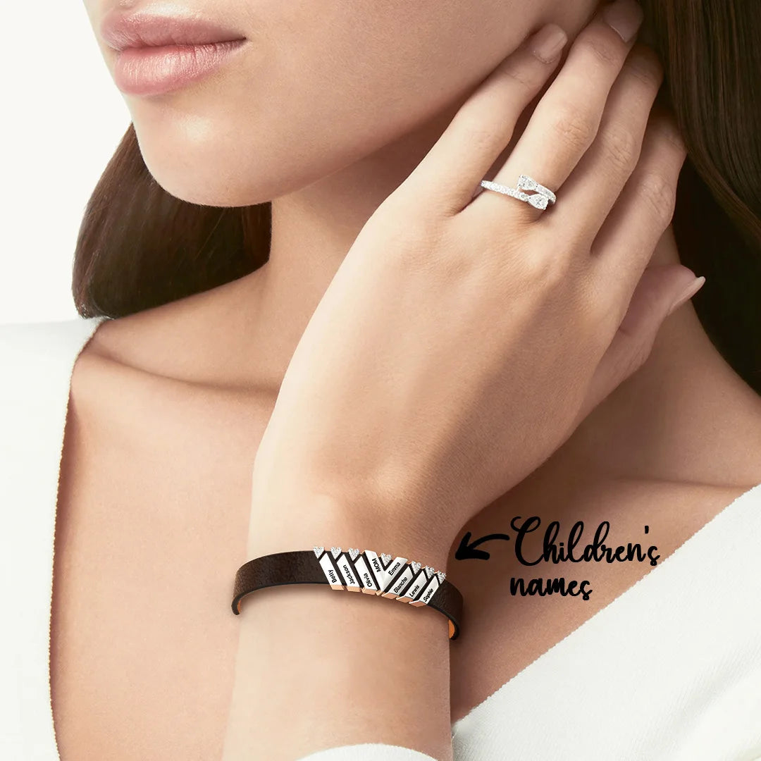 Personalisierbares Lederarmband mit Strass-Steinen - verstellbare auf 3 Stufen
