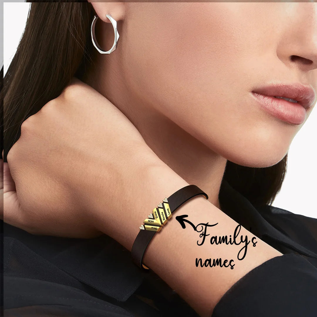 Personalisierbares Lederarmband mit Strass-Steinen - verstellbare auf 3 Stufen
