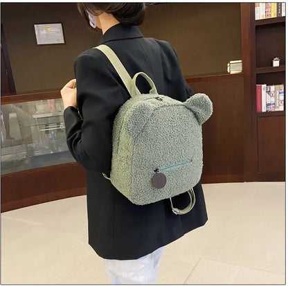 Flauschiger Rucksack mit Bärenohren aus Fleece – Perfekt für Schule, Reisen oder Einkaufen