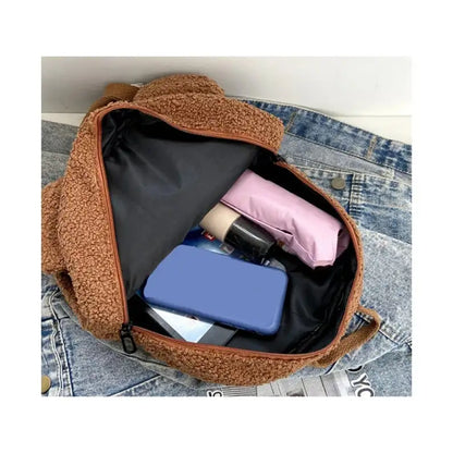 Flauschiger Rucksack mit Bärenohren aus Fleece – Perfekt für Schule, Reisen oder Einkaufen