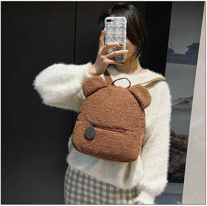 Flauschiger Rucksack mit Bärenohren aus Fleece – Perfekt für Schule, Reisen oder Einkaufen