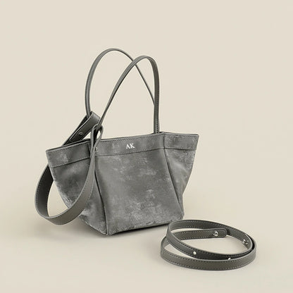 Luxuriöse Damen Bucket Handtasche aus Seide & Wildleder mit Schultergurt – Personalisierbar mit Namen
