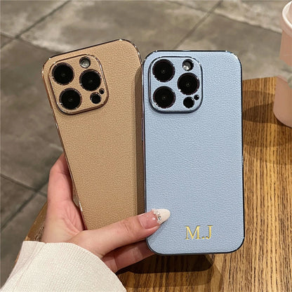 Personalisiertes iPhone-Hülle mit Namensgravur – Leder-Hülle mit Chrom-Bumper für iPhone 13, 14, 15, 16 (Pro, Max)