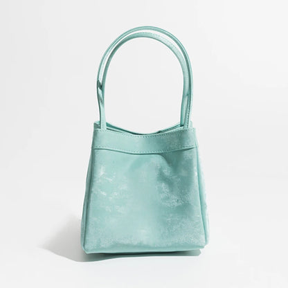 Luxuriöse Damen Bucket Handtasche aus Seide & Wildleder mit Schultergurt – Personalisierbar mit Namen