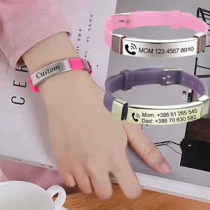Personalisierbare ID-Armbänder für Jungen und Mädchen, aus weichem Silikon und Edelstahl