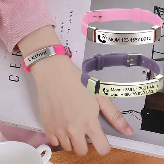 Personalisierbare ID-Armbänder für Jungen und Mädchen, aus weichem Silikon und Edelstahl