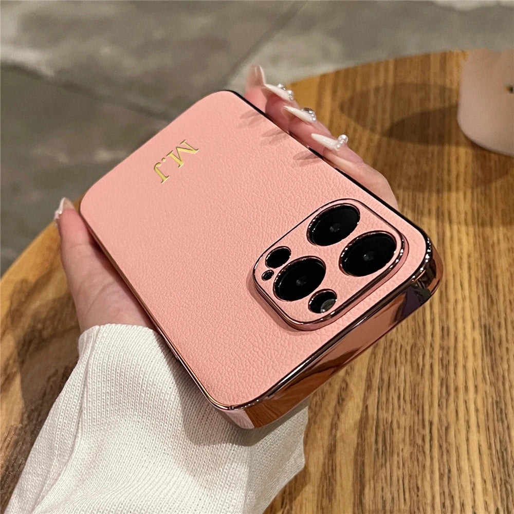 Personalisiertes iPhone-Hülle mit Namensgravur – Leder-Hülle mit Chrom-Bumper für iPhone 13, 14, 15, 16 (Pro, Max)