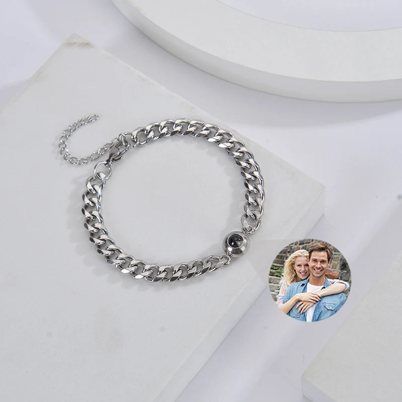 Personalisiertes Armband mit Foto-Projektion – Titanstahl-Armband mit individuellem Foto für Männer
