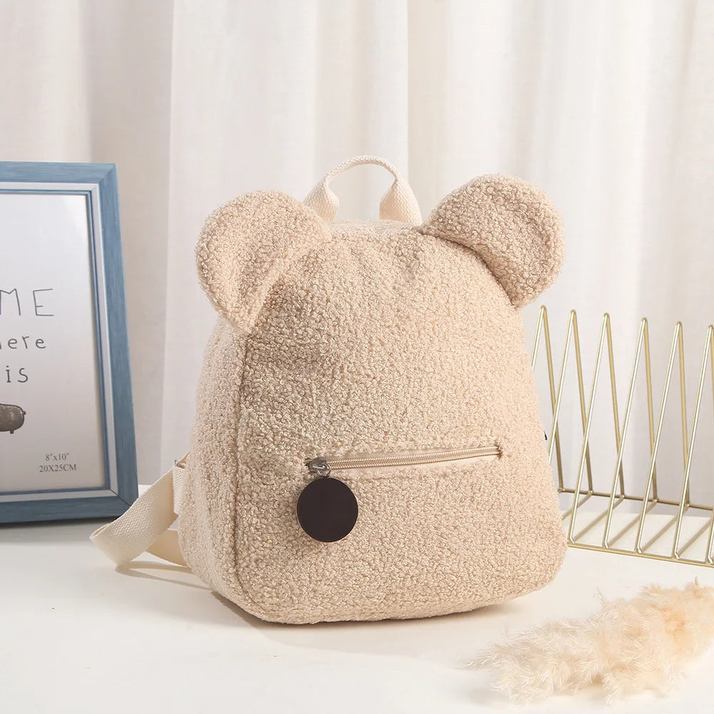 Flauschiger Rucksack mit Bärenohren aus Fleece – Perfekt für Schule, Reisen oder Einkaufen