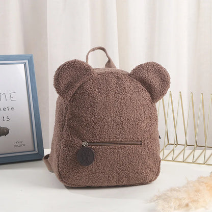 Flauschiger Rucksack mit Bärenohren aus Fleece – Perfekt für Schule, Reisen oder Einkaufen