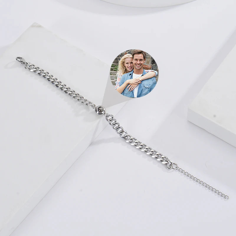 Personalisiertes Armband mit Foto-Projektion – Titanstahl-Armband mit individuellem Foto für Männer