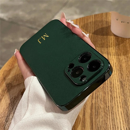 Personalisiertes iPhone-Hülle mit Namensgravur – Leder-Hülle mit Chrom-Bumper für iPhone 13, 14, 15, 16 (Pro, Max)