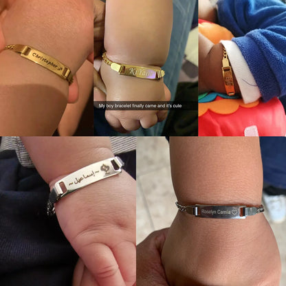 Armband für Baby-Mädchen und Junge, aus Edelstahl, längenverstellbar mit Namensgravur