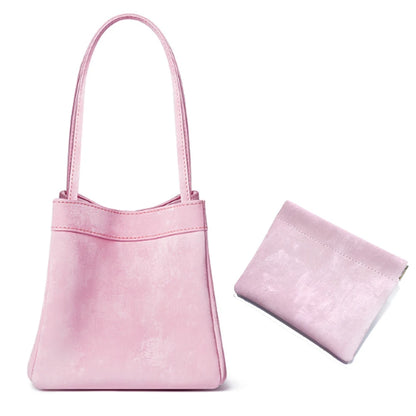 Luxuriöse Damen Bucket Handtasche aus Seide & Wildleder mit Schultergurt – Personalisierbar mit Namen