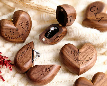 Herzförmige Holz-Ringschachtel – Stilvolle Aufbewahrung mit Gravur