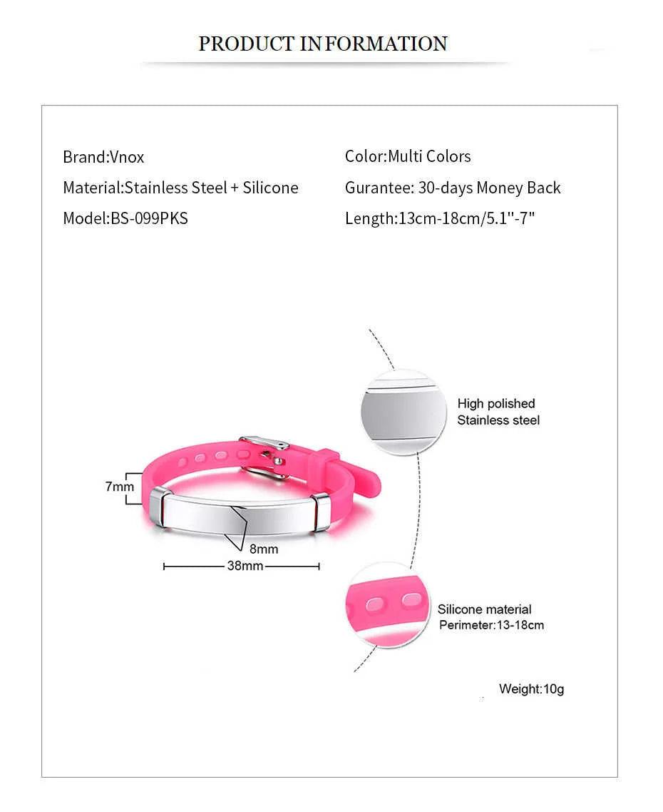 Personalisierbare ID-Armbänder für Jungen und Mädchen, aus weichem Silikon und Edelstahl
