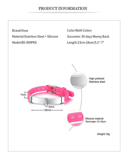 Personalisierbare ID-Armbänder für Jungen und Mädchen, aus weichem Silikon und Edelstahl