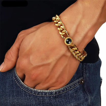 Personalisiertes Armband mit Foto-Projektion – Titanstahl-Armband mit individuellem Foto für Männer