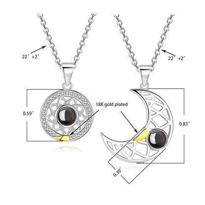 Personalisiertes Foto-Projektions-Halskette – Sonne und Mond Paar-Halskette mit Magnetverschluss
