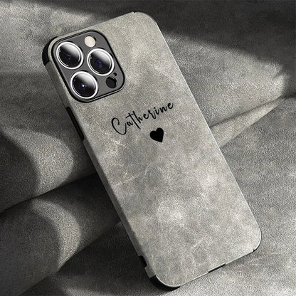 Personalisiertes iPhone-Hülle aus Lammleder in Matt – Luxuriöses Design mit Namensgravur für iPhone 13, 14, 15, 16 (Pro, Max)